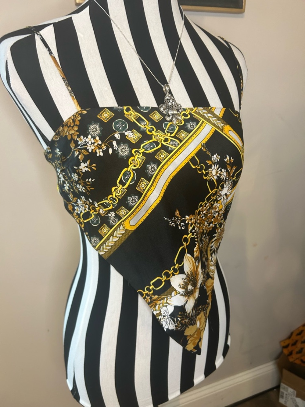 Princess Poly Black & Gold Floral handkerchief Top - Picture 5 of 7